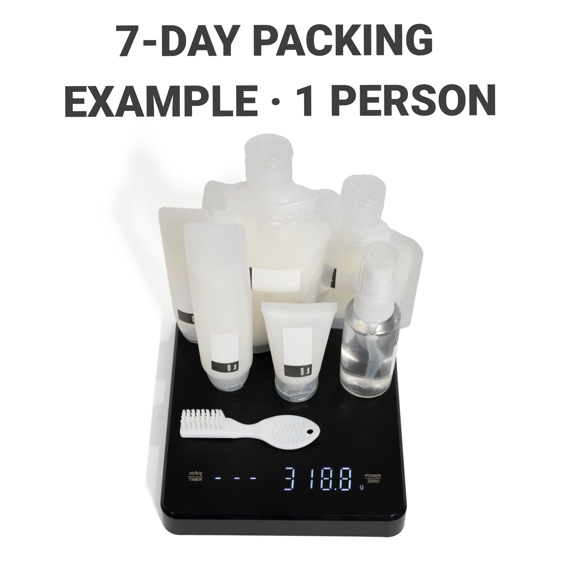 HODR Toiletry Refill Kit for lightweight travel