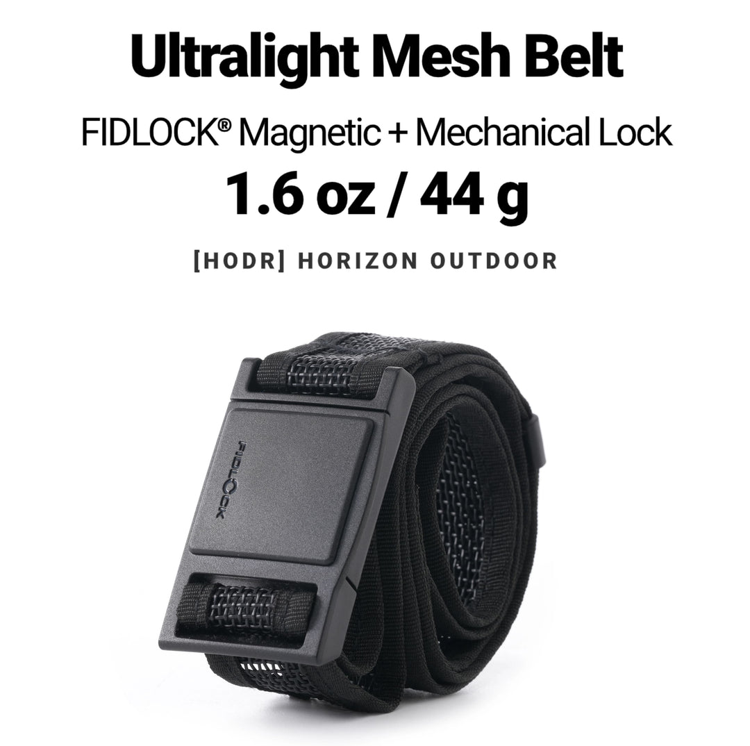 HODRGEAR ultralight tactical belt with FIDLOCK magnetic lock, 44g, black mesh design