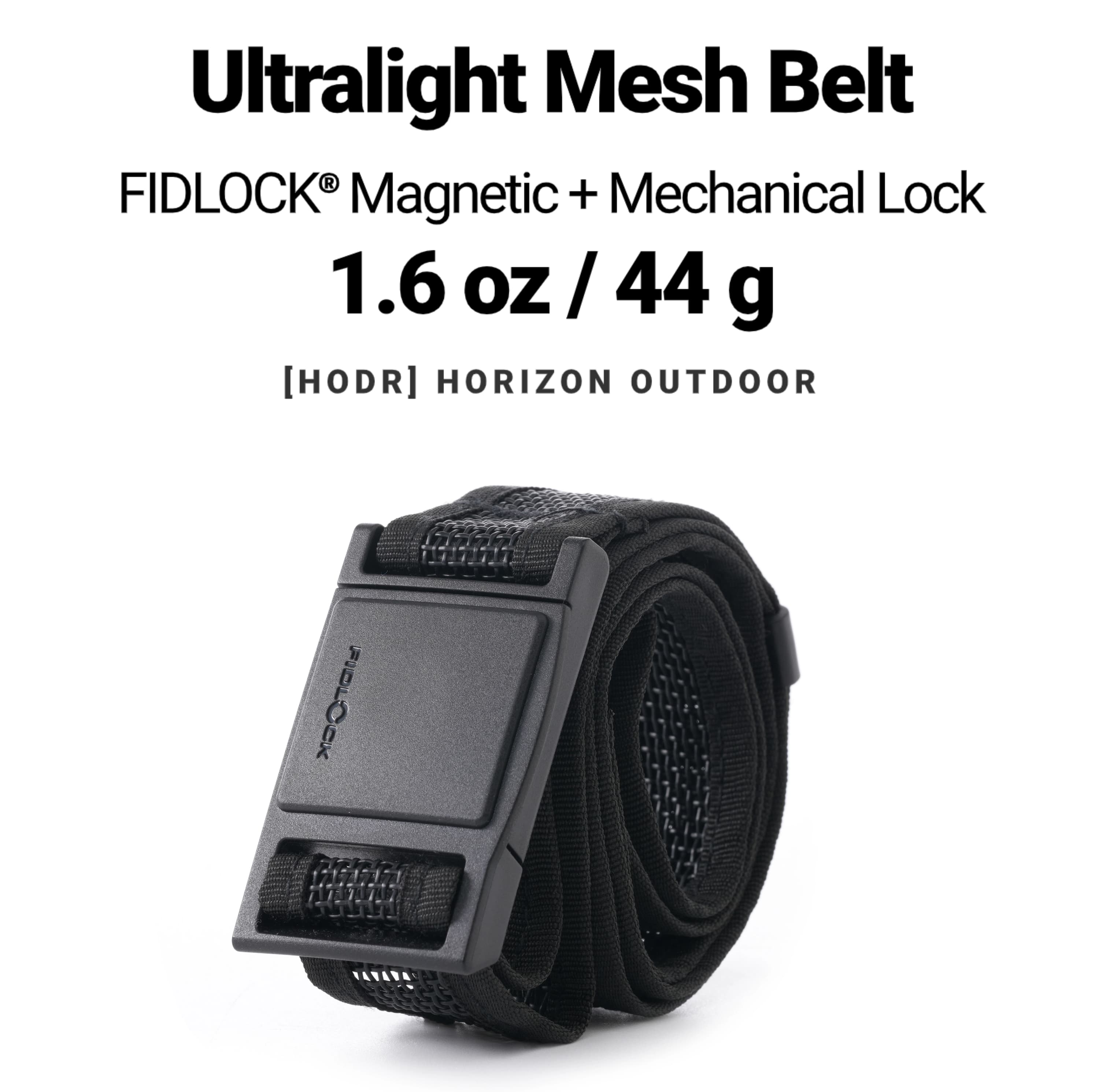 HODRGEAR ultralight tactical belt with FIDLOCK magnetic lock, 44g, black mesh design