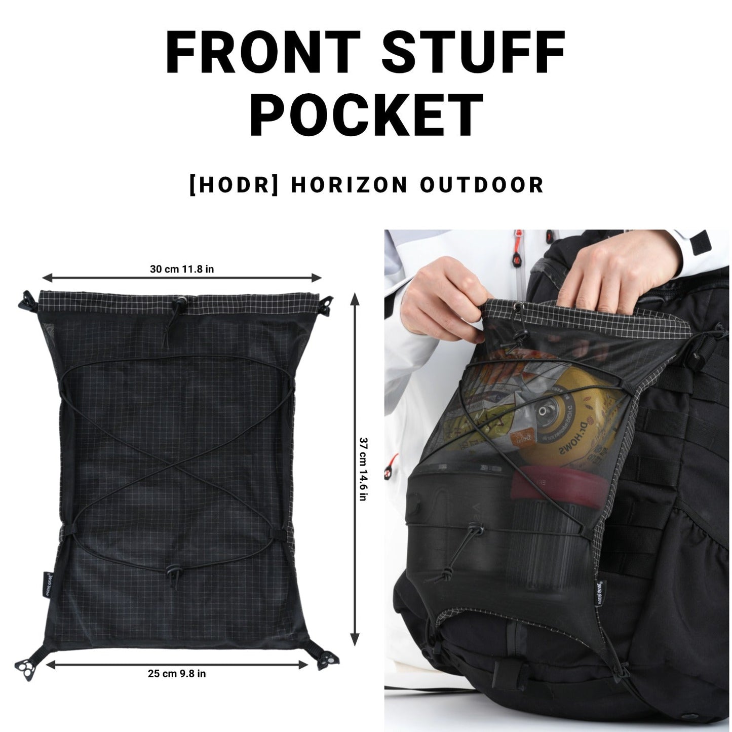 HODR Front Stuff Pocket mounted on backpack for quick-access storage