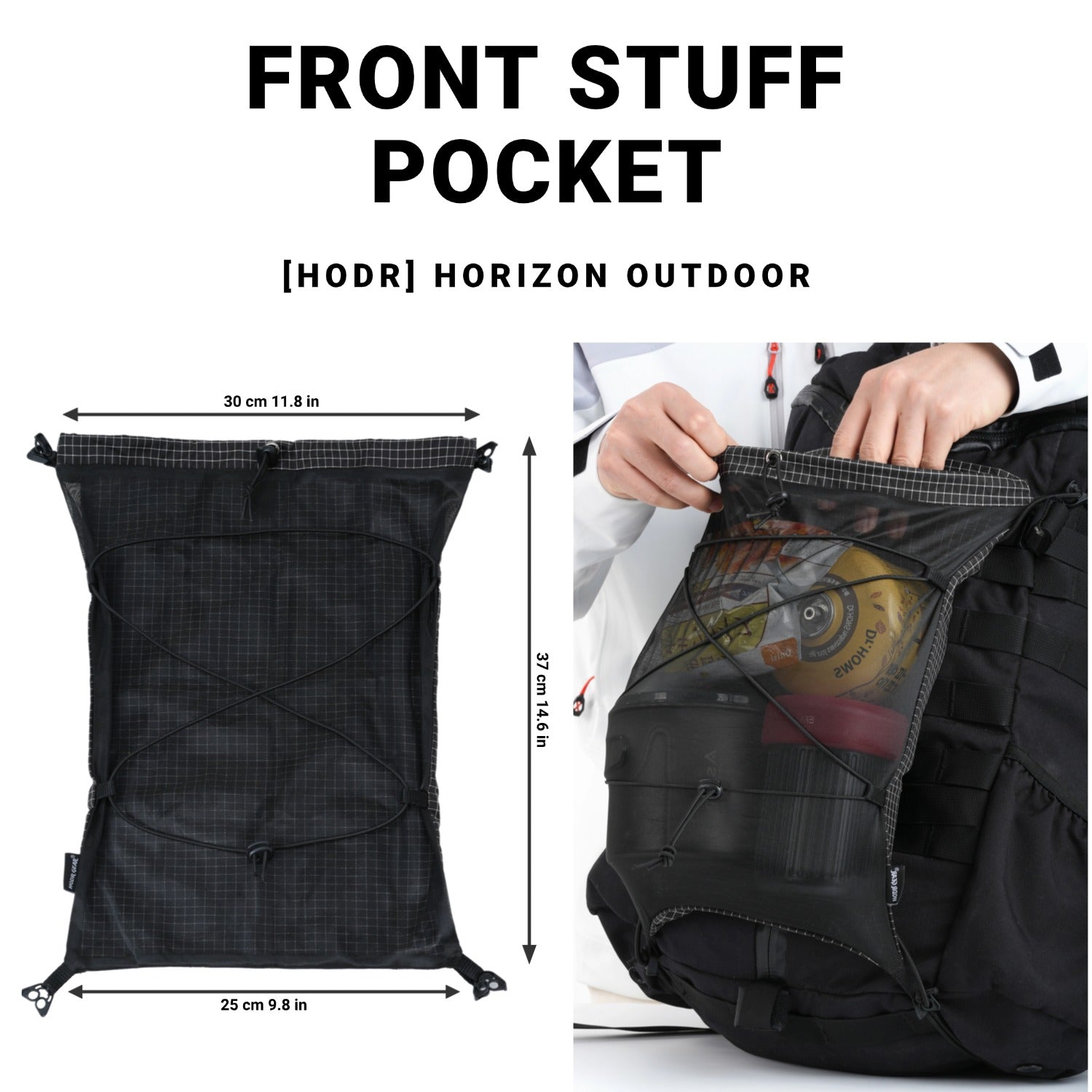 HODR Front Stuff Pocket mounted on backpack for quick-access storage