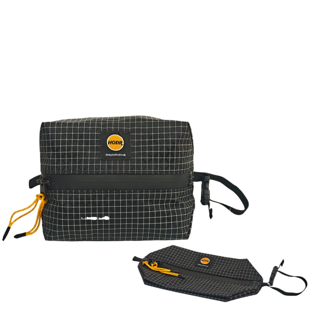 HODR Gear Gridstop 210D zip pouch, ultralight 36g, black grid with yellow accents