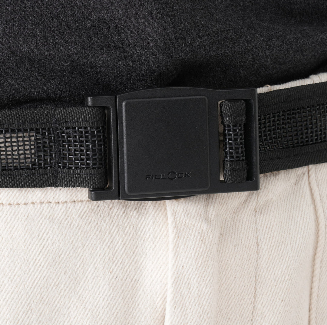 Secure FIDLOCK buckle on tactical belt with mesh strap