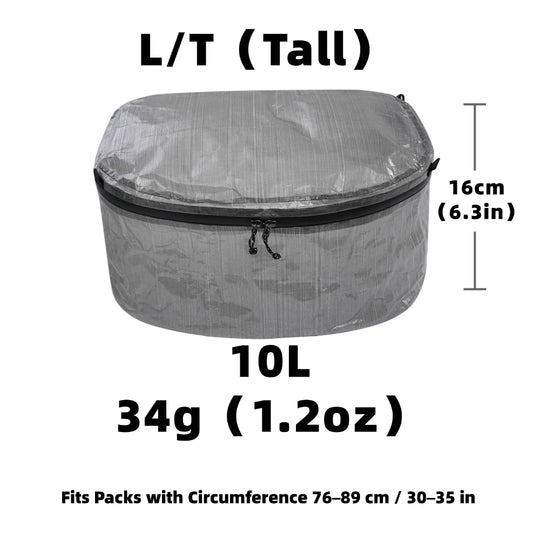 Gray dcf bag with measurements and specifications on a white background