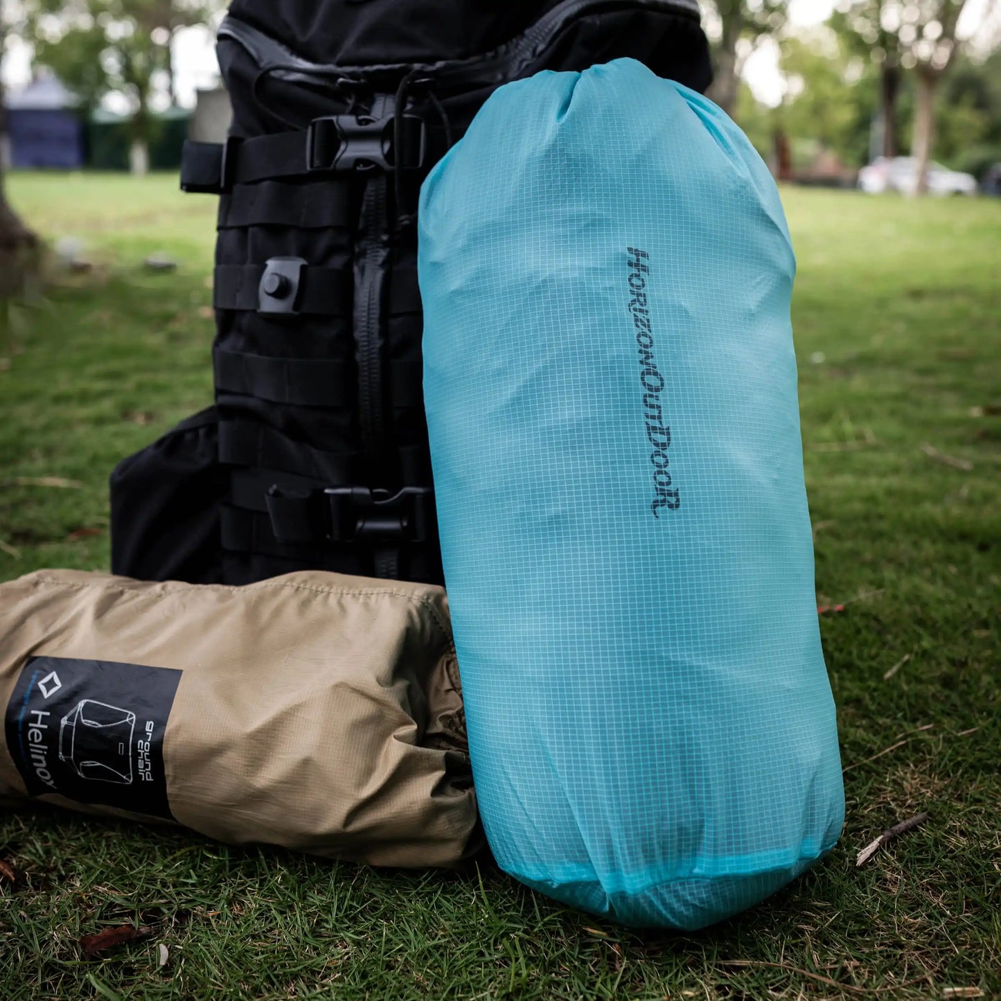 Silnylon stuff sack used outdoors with camping gear in a real outdoor environment
