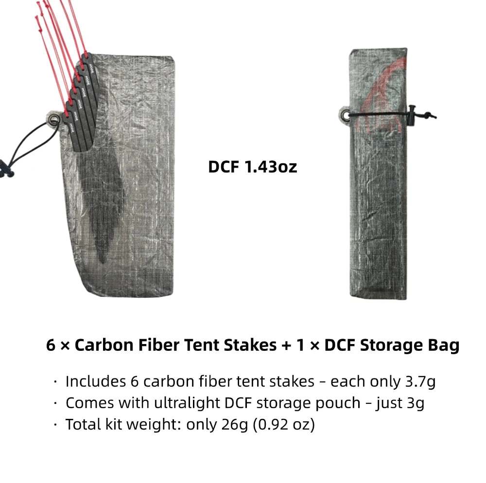 6 carbon fiber tent stakes with DCF storage bag, HODRGEAR