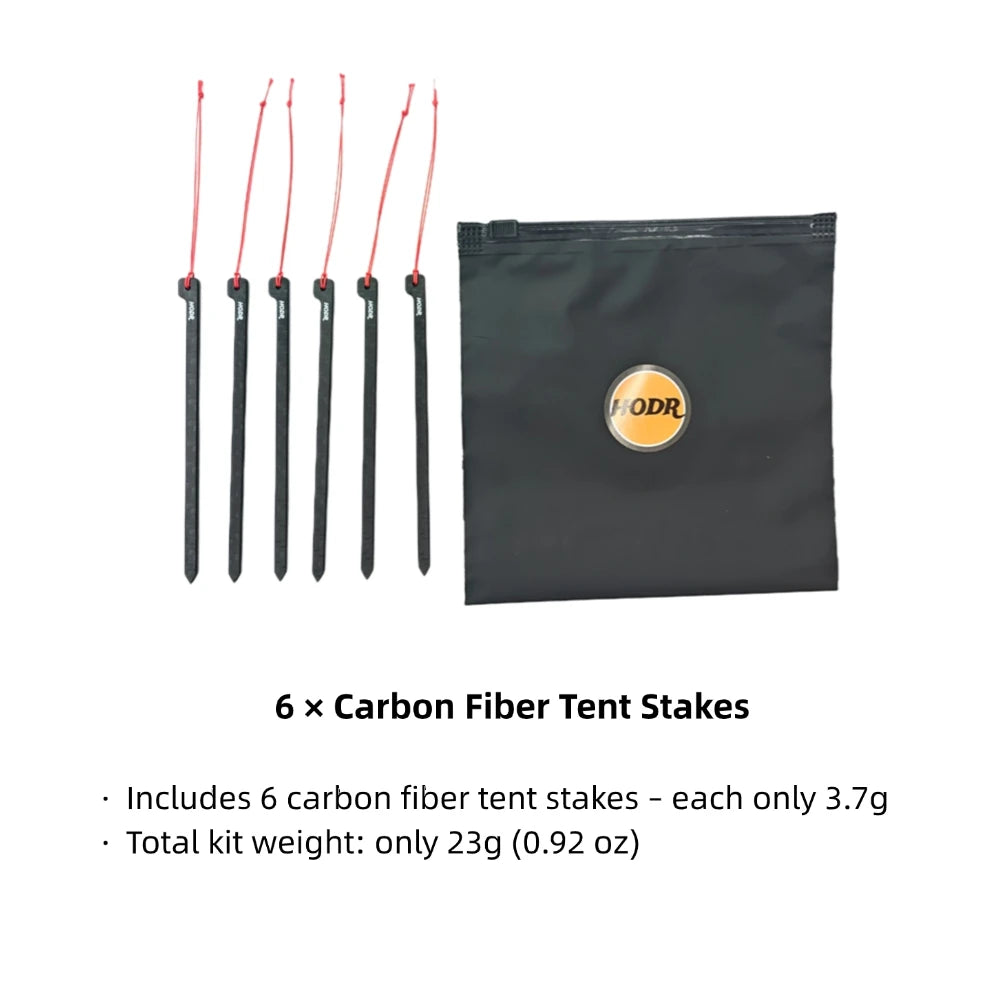 6 ultralight carbon fiber tent stakes with HODRGEAR bag