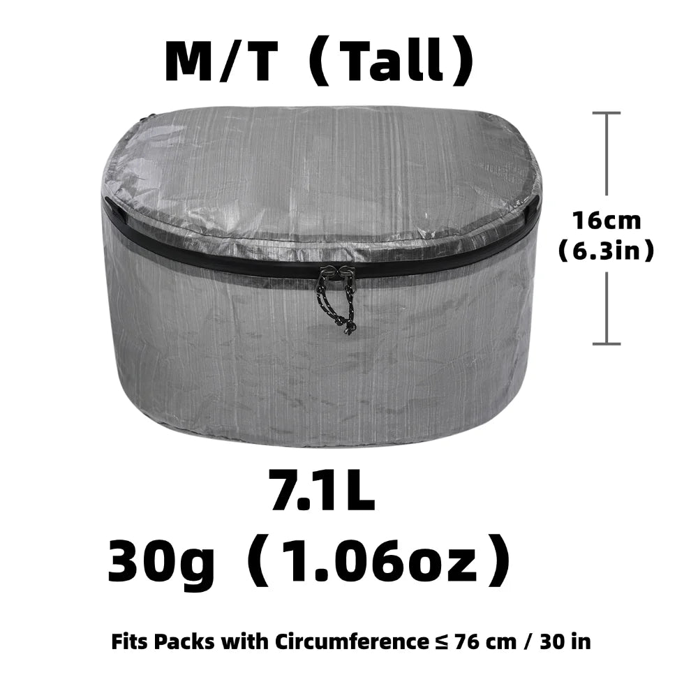 Gray bag with measurements and specifications on a white background