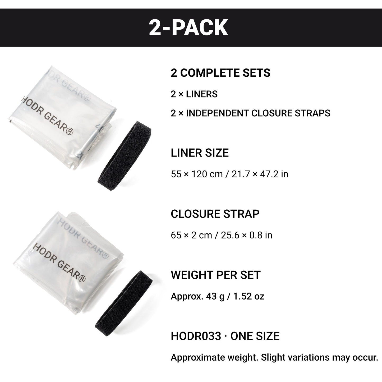 HODR033 two complete pack liner sets and specifications