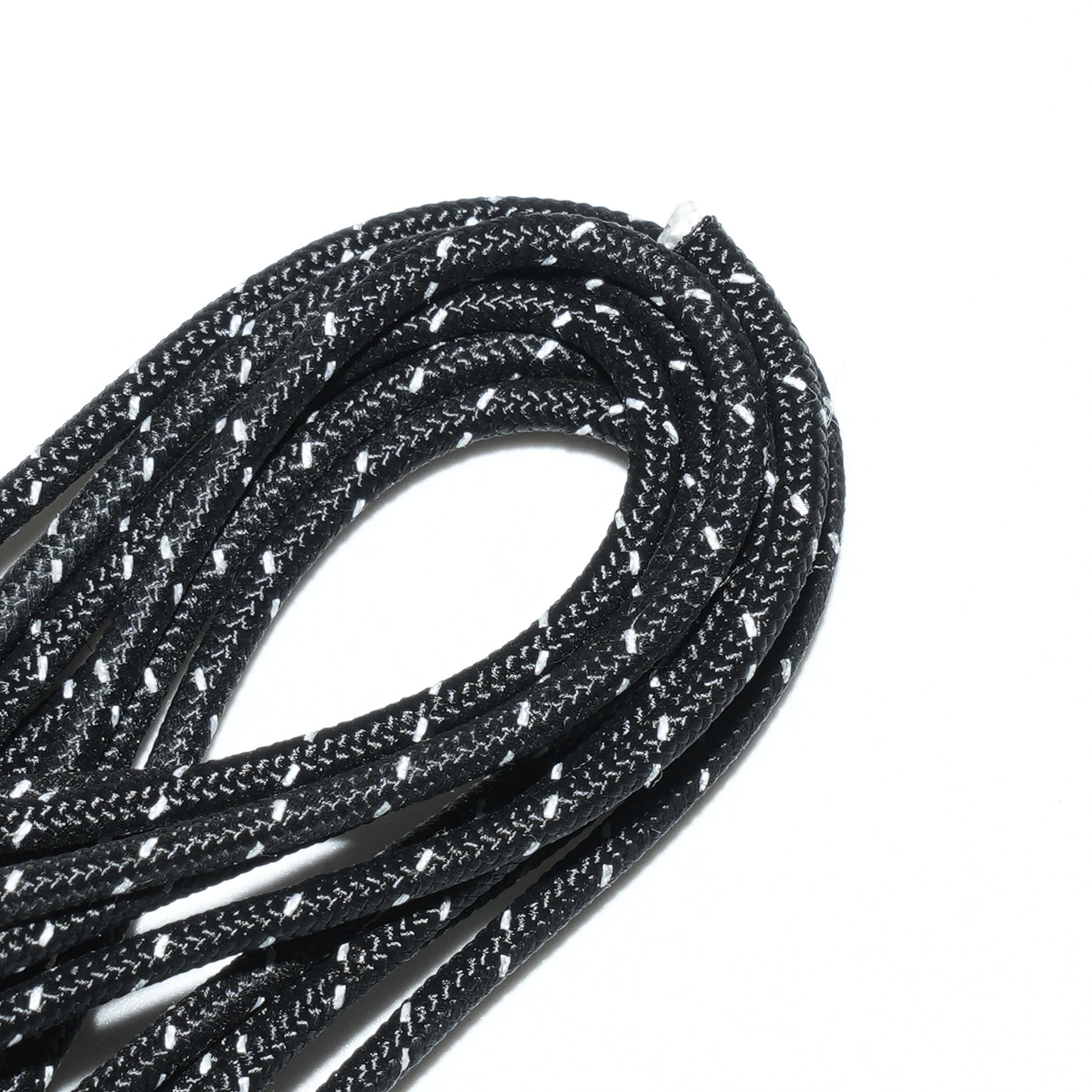 HODRGEAR black braided Dyneema guyline cord with white accents, ultralight backpacking