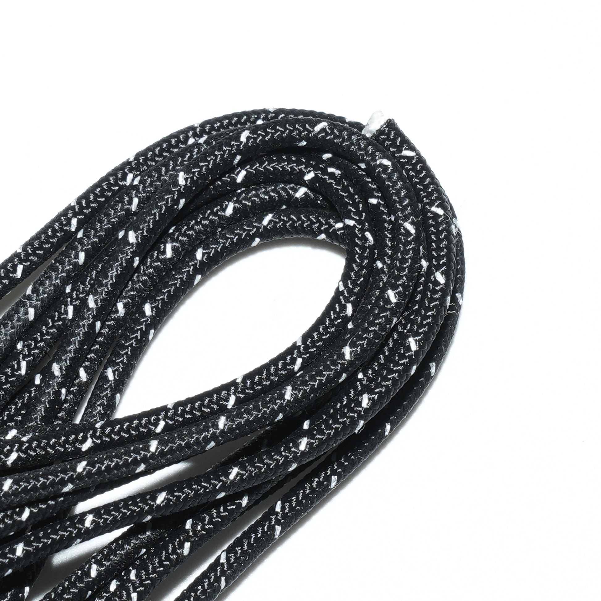 HODRGEAR black braided Dyneema guyline cord with white accents, ultralight backpacking