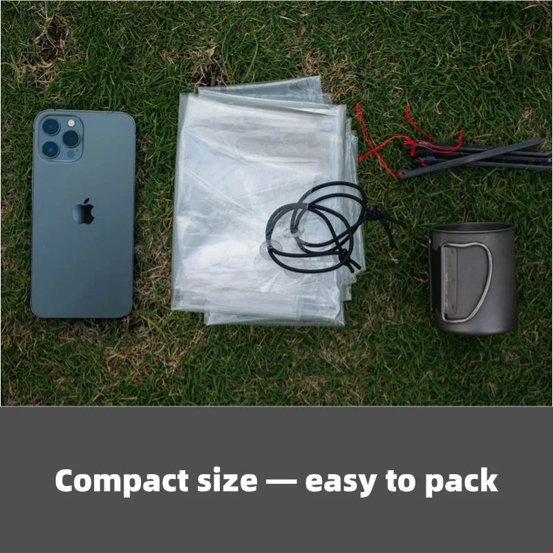 Compact Polycro groundsheet compared to smartphone, easy pack
