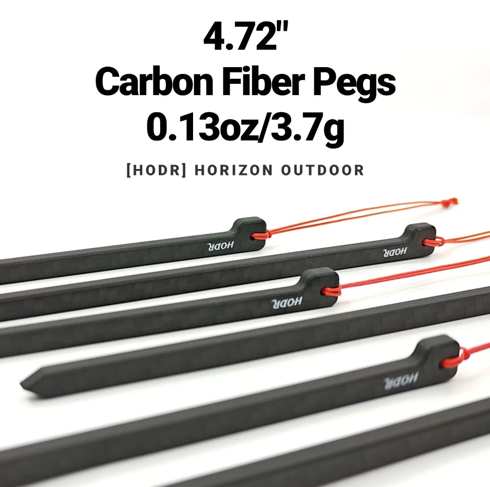 Carbon fiber tent pegs, 3.7g each, HODRGEAR design