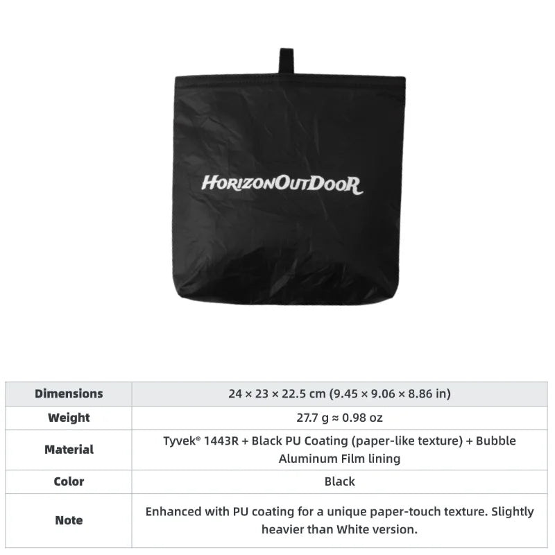 Black insulated pouch with HODRGEAR branding, Tyvek® specifications