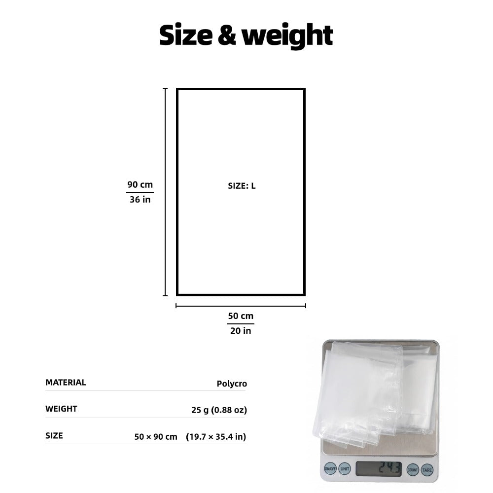 HODRGEAR ultralight Polycro pack liner, 25g weight, 50×90cm size on scale